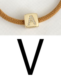 Fashion V Ginger Cubic Zirconia Alphabet Woven Rope Bracelet