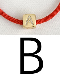 Fashion B Red Cubic Zirconia Alphabet Woven Rope Bracelet