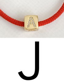 Fashion J Red Cubic Zirconia Alphabet Woven Rope Bracelet