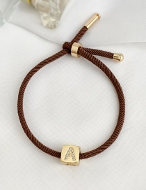 Fashion A Brown Cubic Zirconia Alphabet Woven Rope Bracelet