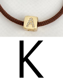 Fashion K Brown Cubic Zirconia Alphabet Woven Rope Bracelet
