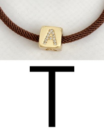 Fashion T Brown Cubic Zirconia Alphabet Woven Rope Bracelet