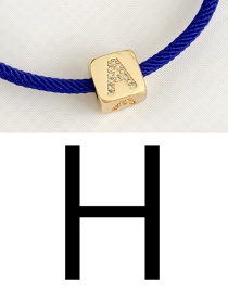 Fashion H Royal Blue Cubic Zirconia Alphabet Woven Rope Bracelet