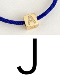Fashion J Royal Blue Cubic Zirconia Alphabet Woven Rope Bracelet