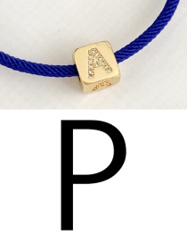 Fashion P Royal Blue Cubic Zirconia Alphabet Woven Rope Bracelet