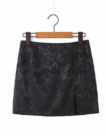 Fashion Black Jacquard Satin Split Skirt