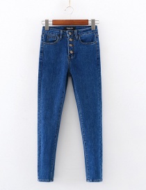 Fashion Navy Four-button High-rise Skinny High-stretch Jeans