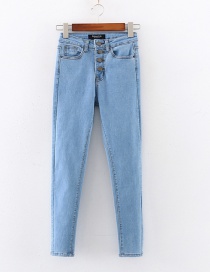 Fashion Light Blue Four-button High-rise Skinny High-stretch Jeans