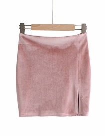 Fashion Pink Velvet Bag Hip Side Slit Skirt