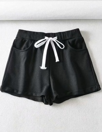 Fashion Black Sports Short Lace-up Rolled Shorts