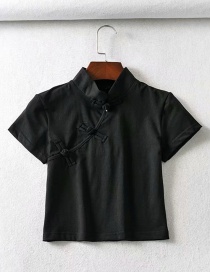 Fashion Black Button-down Cheongsam Collar Short-sleeved T-shirt