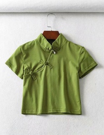 Fashion Green Button-down Cheongsam Collar Short-sleeved T-shirt