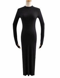 Fashion Black Pullover Slim Fit Split Maxi Dress
