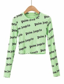 Fashion Apple Green Small Round Neck Print Slip-on Pullover T-shirt