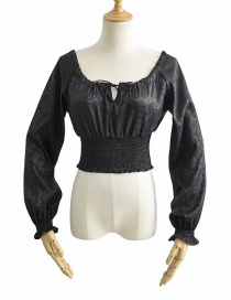 Fashion Black Jacquard Waist Pullover Tether Strap Shirt Shirt