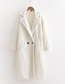 Fashion Off-white Lamb Wool Single Button Long Coat
