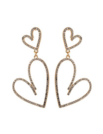 Fashion Golden Multi-layered Open-heart Love Diamond Earrings