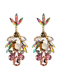 Fashion Pink Alloy Diamond Geometrical Pierced Earrings