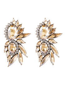 Fashion Golden Alloy Studded Glass Diamond Stud Earrings