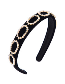 Fashion Black Flannel Oval Alloy Pearl Headband