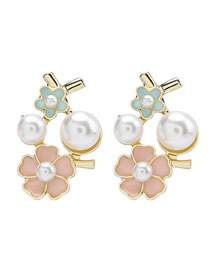Fashion Color Alloy Diamond And Pearl Flower Earrings