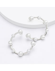 Fashion Silver C-shaped Alloy Earrings With Pearls