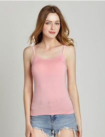 Fashion Pink Modal Rimless Strapless Shirt With Chest Pads
