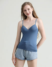 Fashion Navy Modal One-piece Rimless Camisole With Chest Pad