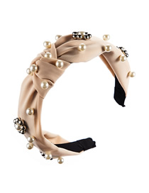 Fashion Beige Pearl Flower Bead Knotted Wide Edge Hoop
