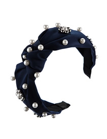 Fashion Navy Pearl Flower Bead Knotted Wide Edge Hoop