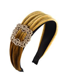 Fashion Yellow Gold Velvet Square Hollow Alloy Diamond Wide Headband