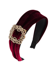 Fashion Red Gold Velvet Square Hollow Alloy Diamond Wide Headband