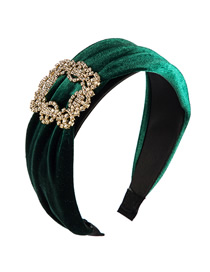 Fashion Green Gold Velvet Square Hollow Alloy Diamond Wide Headband