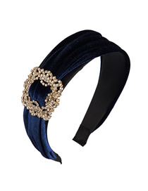 Fashion Blue Gold Velvet Square Hollow Alloy Diamond Wide Headband