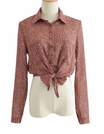 Fashion Dark Red Single-breasted Shirt With Lapel Collar And Small Floral Print