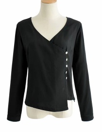Fashion Black Irregular V-neck Single-breasted Shirt