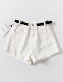 Fashion White Washed Belt Stitching Denim Shorts