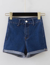 Fashion Navy Washed Curled A-line Shorts