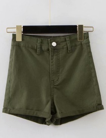 Fashion Army Green Washed Curled A-line Shorts