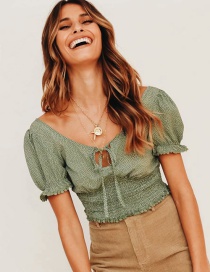 Fashion Green Dot-print Lace-up Shirt