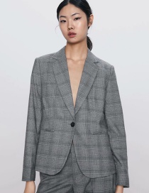 Fashion Gray Check Print One-button Suit