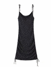 Fashion Black V-neck Love Print Suspender Drawstring Dress