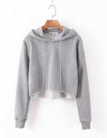 Fashion Gray Hooded Lace-up Sweater