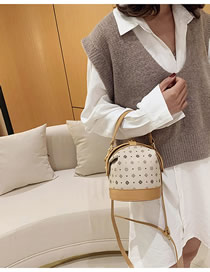 Fashion Creamy-white Printed Stitched Contrast Crossbody Shoulder Bag