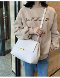 Fashion Creamy-white Flap Lock Solid Color Shoulder Bag