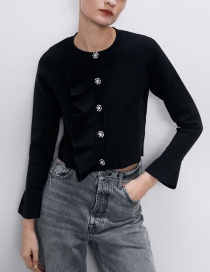 Fashion Black Single-breasted Knitted Jacket With Layered Ruffles