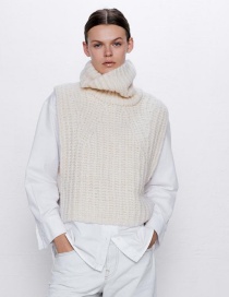 Fashion Beige Split Turtleneck Knit Vest