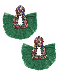 Fashion Green Alloy Rhinestone Geometric Tassel Stud Earrings