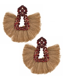 Fashion Khaki + Wine Red Alloy Rhinestone Geometric Tassel Stud Earrings