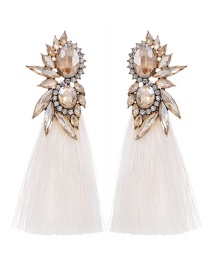 Fashion Champagne + White Alloy Rhinestone Water Drop Long Tassel Stud Earrings